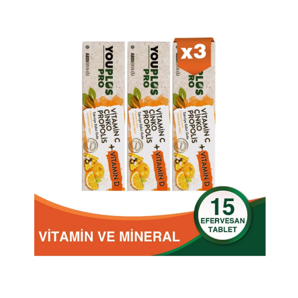 3 Adet Youplus Pro Vitamin C & D & Çinko & Propolis 15 Efervesan Tablet - 1