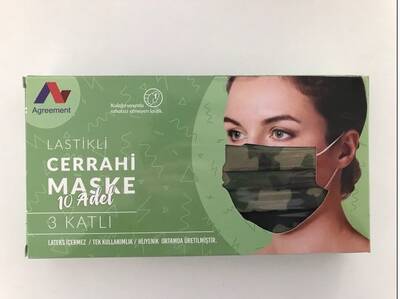 Agreement 3 Katlı Telli Lastikli Cerrahi Maske Yeşil Kamuflaş Desenli (10 Adet) - 1
