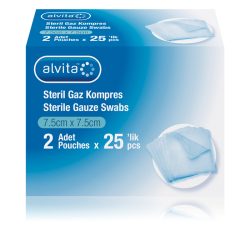 Alvita Steril Gaz Kompres 7,5cm x 7,5cm 2 Adet 25'li