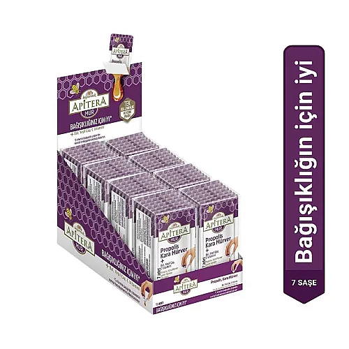 Apitera MUR Doğal Bal, C Vitamini, Kara Mürver, Yeşil Çay ve Propolis İçeren Takviye Edici 56'lı Saşe  - 1