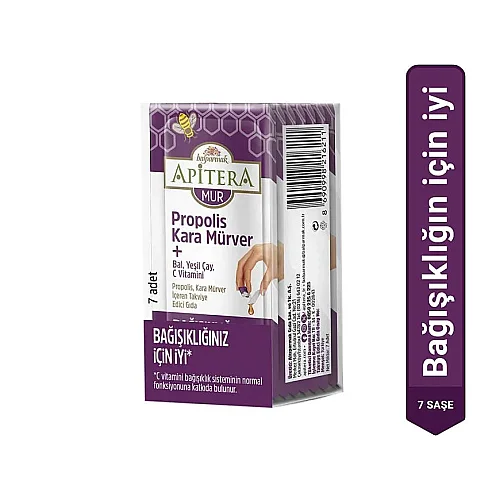 Apitera MUR Doğal Bal, C Vitamini, Kara Mürver, Yeşil Çay ve Propolis İçeren Takviye Edici 7’li Saşe - 1