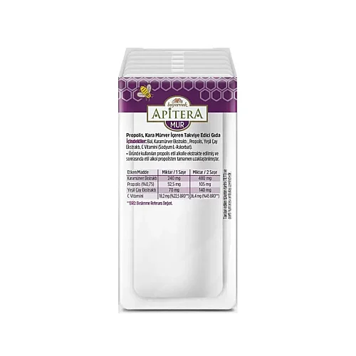 Apitera MUR Doğal Bal, C Vitamini, Kara Mürver, Yeşil Çay ve Propolis İçeren Takviye Edici 7’li Saşe - 3
