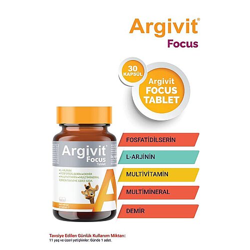 Argivit Focus 30 Tablet L-Arjinin ve Fosfatidilserin İçeren Zihinsel Performans Destekleyici - 2