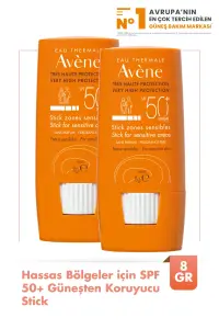 Avene Hassas Bölgeler için SPF 50+ Stick Güneş Kremi 8 gr 2 Adet