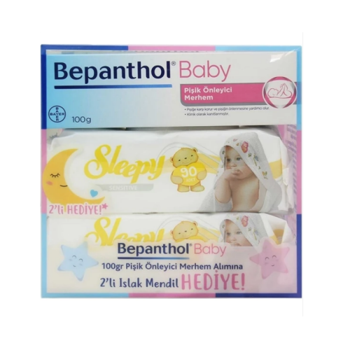 Bepanthol Baby Pişik Önleyici Merhem 100 gr + Sleepy Sensitive Islak Havlu 90 Yaprak 2 Adet - 1