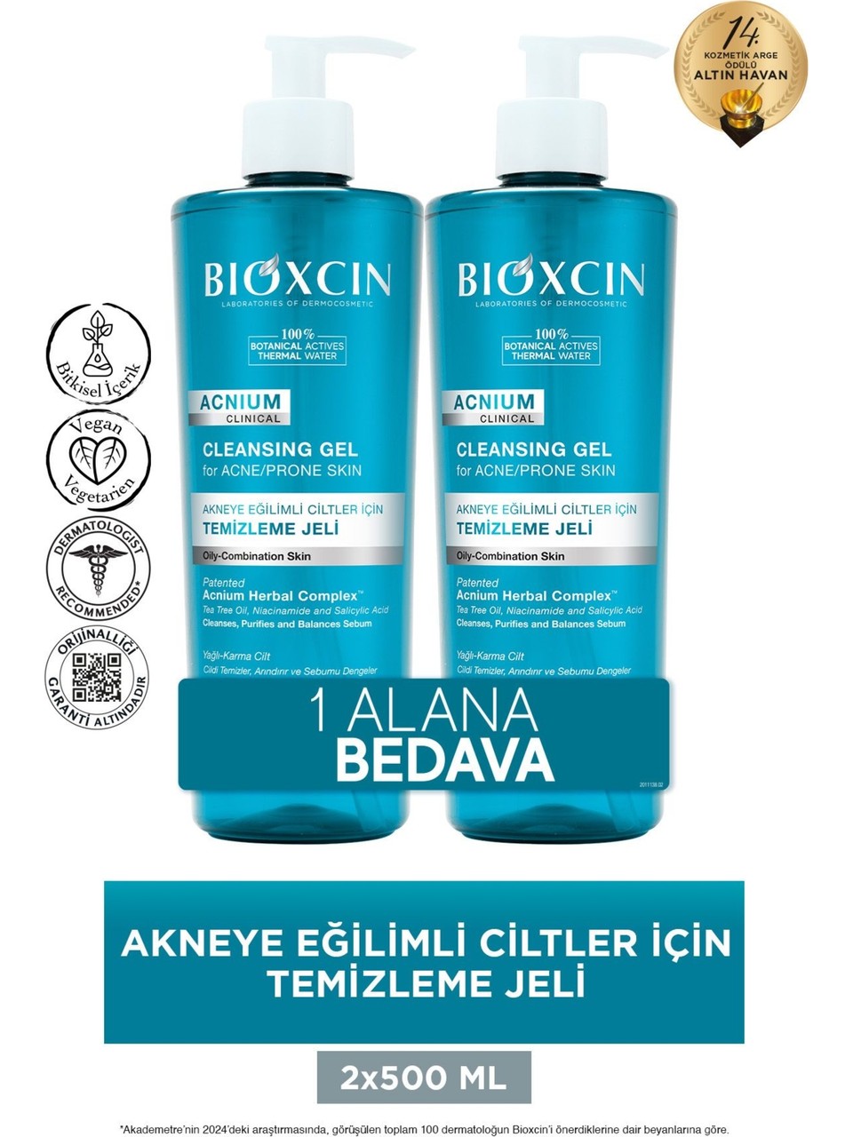 Bioxcin Acnium Sebum Dengeleyici Yüz Yıkama Jeli 500 ml 1 Alana 1 Bedava