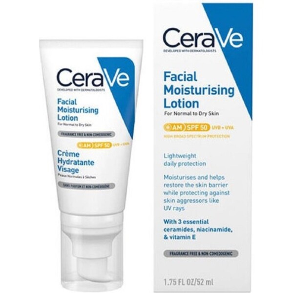 Cerave Yüz Nemlendirici Krem Normal ve Kuruya Dönük Ciltler İçin SPF50 52 ml - 1