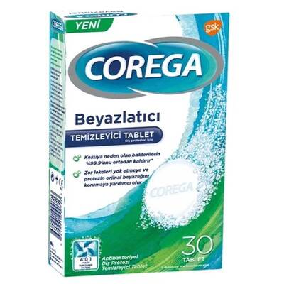 Corega Beyazlatıcı Diş Protezleri İçin Temizleyici 30 Tablet - 1