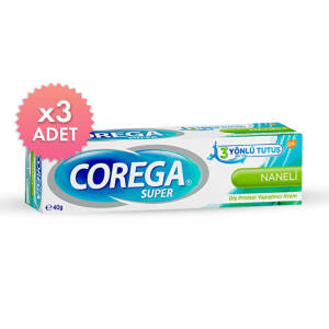 Corega Süper Naneli Diş Protezi Yapıştırıcı Krem 40 gr Üçlü Avantaj Paketi