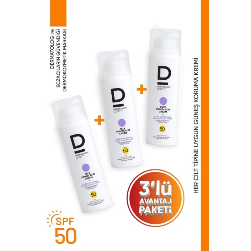 Dermoskin Face Protection SPF50 Güneş Kremi 3 Adet 