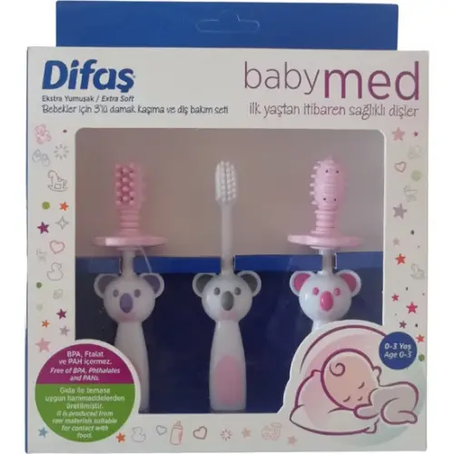 Difaş Babymed Ekstra Yumuşak Diş Fırçası 3'lü Set Pembe - 1