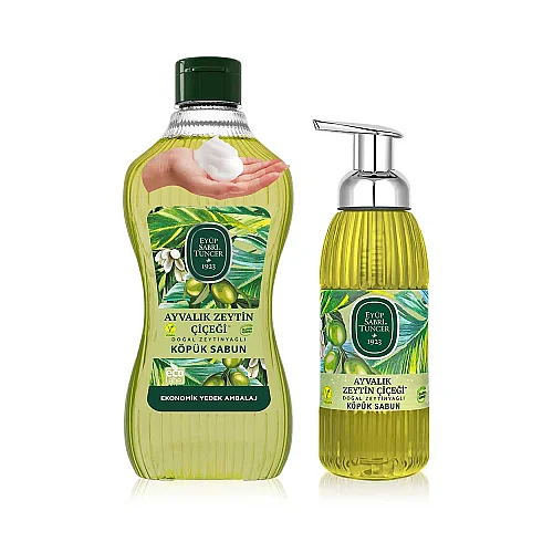 Doğal Zeytin Yağlı Köpük Sabun Ayvalık Zeytin Çiçeği Set (500ml+1.5lt) - 1