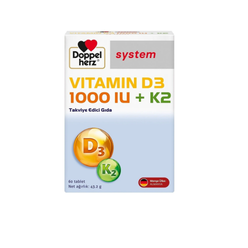 Doppelherz System Vitamin D3 1000 IU + K2 60 Tablet - 1