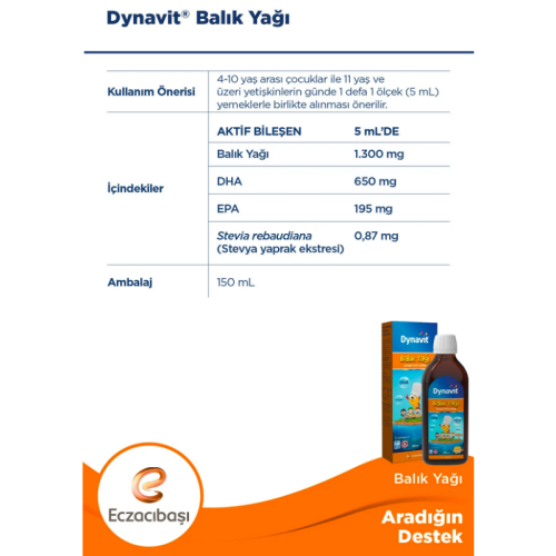 Dynavit Balık Yağı Şurubu Portakal Aromalı 150 ml - 4
