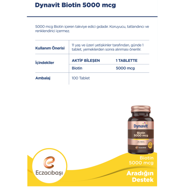 Dynavit Biotin 5000 mcg 100 Tablet - 3