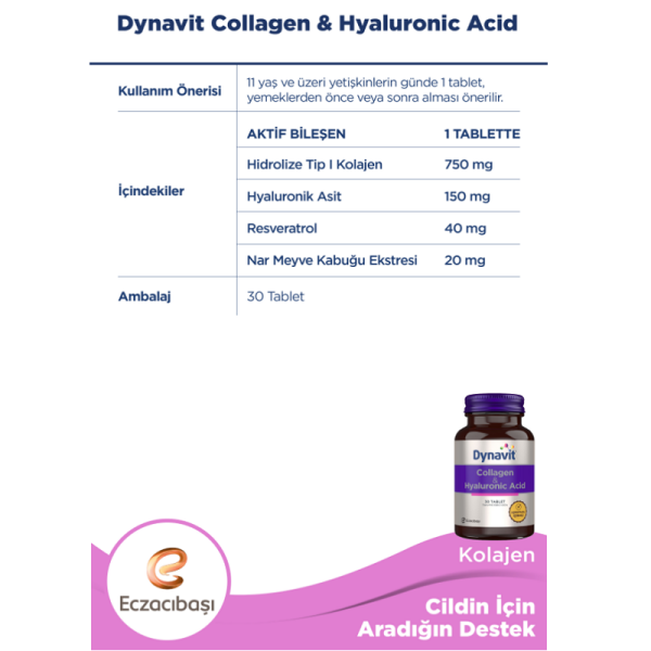 Dynavit Collagen Hyaluronic Acid 30 Tablet - 3