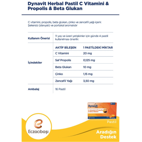 Dynavit Herbal Vitamin C & Propolis & Betaglukan 16 Pastil - 2