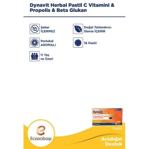 Dynavit Herbal Vitamin C & Propolis & Betaglukan 16 Pastil - 3