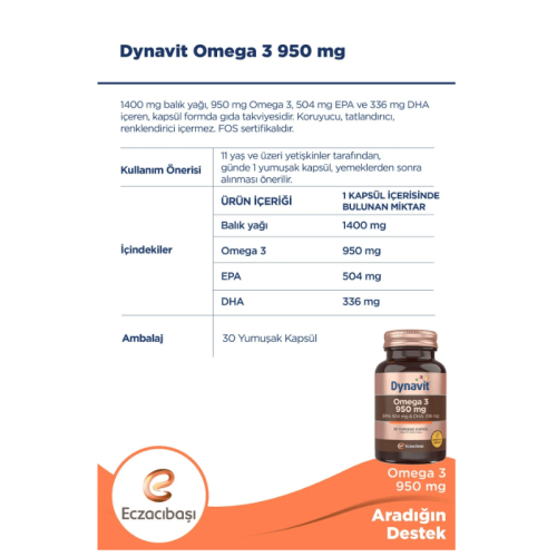Dynavit Omega 3 950 mg 30 Yumuşak Kapsül - 3