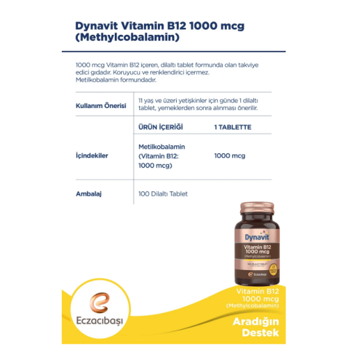 Dynavit Vitamin B12 1000 mcg 100 Tablet - 3