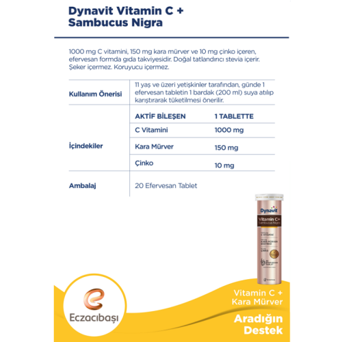 Dynavit Vitamin C+ Sambucus Nigra 20 Efervesan Tablet - 3