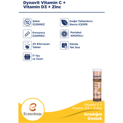 Dynavit Vitamin C + Vitamin D3 + Zinc Efervesan 20 Tablet - 4