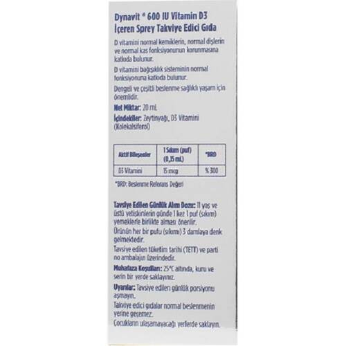 Dynavit Vitamin D3 600 Iu 20 ml Sprey - 3