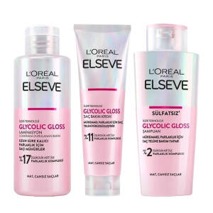 Elseve Glycolic Gloss Mükemmel Parlaklık 3'lü Saç Bakım Seti: Şampuan & Saç Kremi & Laminasyon Bakım