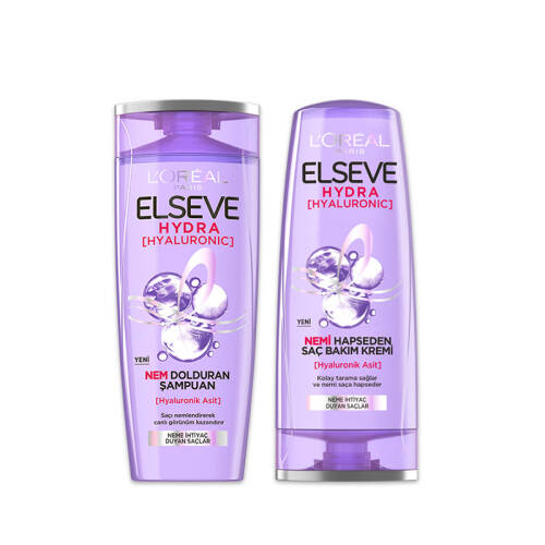 Elseve Hydra Hyaluronic Nem Dolduran Şampuan 390 ml + Saç Bakım Kremi - 1