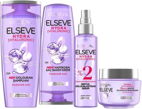 Elseve Hydra [hyaluronic] Nem İle Dolgunlaştıran Saç Bakım Seti: Şampuan & Saç Bakım Kremi & Serum & Maske - 1