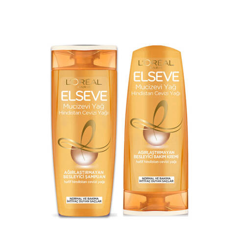 Elseve Mucizevi Yağ Besleyici Bakm Şampuanı 360 ml + Bakım Kremi 175 ml Set - 1