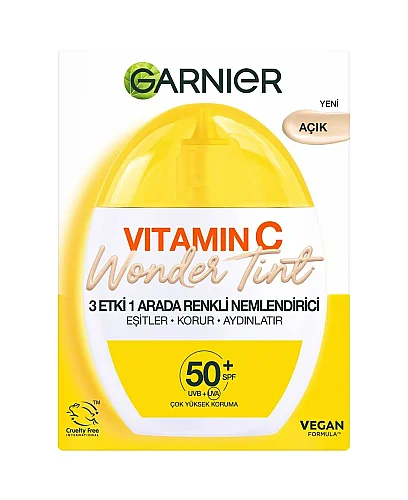 Garnier C Vitamini Wonder Tint 3 Etki 1 Arada Renkli Nemlendirici Açık Ton SPF50 40 ml - 1