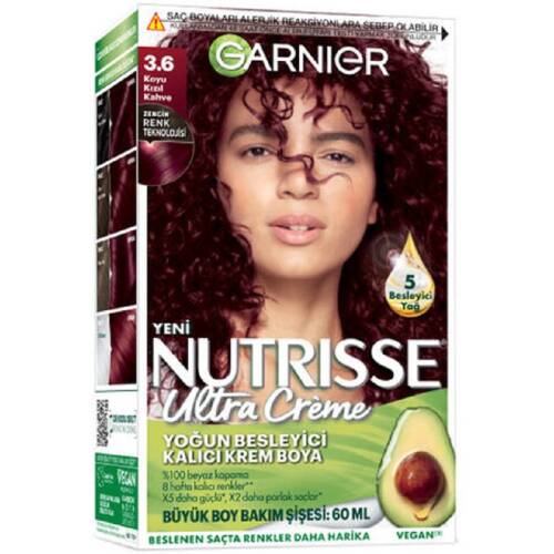 Garnier Nutrisse Yoğun Besleyici Kalıcı Krem Saç Boyası - Koyu Kızıl Kahverengi 3,6 - 1