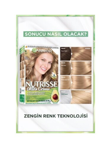 Garnier Nutrisse Yoğun Besleyici Kalıcı Krem Saç Boyası - Koyu Sarı 8,0 - 2