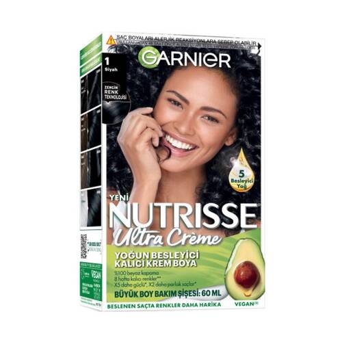 Garnier Nutrisse Yoğun Besleyici Kalıcı Krem Saç Boyası - Siyah 1,0 - 1