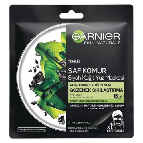 Garnier Saf Kömür Siyah Kağıt Yüz Maskesi Gözenek Sıkılaştırma 28gr - 1