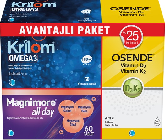 Krilom Omega 3 50 Kap+Magnimore All Day 60 Tab+Osende D3K2 20 ml