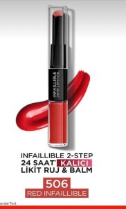 Loreal Paris 2 Step Infaillible 24 Saat Kalıcı Likit Ruj & Balm- 506 Rouge Red