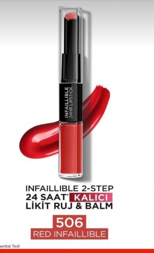 Loreal Paris 2 Step Infaillible 24 Saat Kalıcı Likit Ruj & Balm- 506 Rouge Red - 1