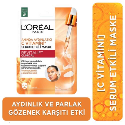 L'Oreal Paris Anında Aydınlatıcı C Vitamini Serum Etkili Kağıt Yüz Maskesi 26 gr - 1