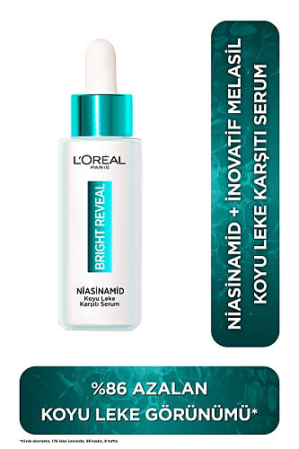 L'Oreal Paris Bright Reveal Sivilce Güneş Yaşlanma Lekelerinde Etkili Koyu Leke Karşıtı Serum 10% Niasinamid 30 ml - 1