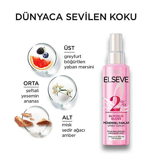 Elseve Glycolic Gloss Mükemmel Parlaklık Veren Saç Bakım Sprey Serumu 150 ml - 4
