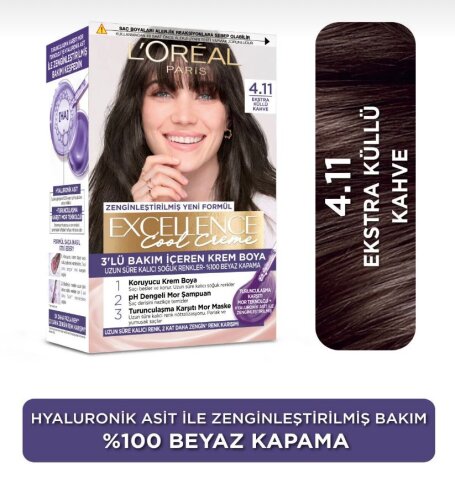 Loreal Paris Excellence Cool Creme Saç Boyası – 4.11 Ekstra Küllü Kahve - 1