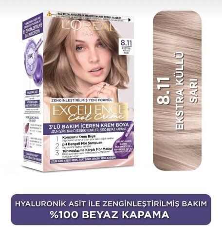 Loreal Paris Excellence Cool Creme Saç Boyası - 8.11 Ekstra Küllü Sarı - 1