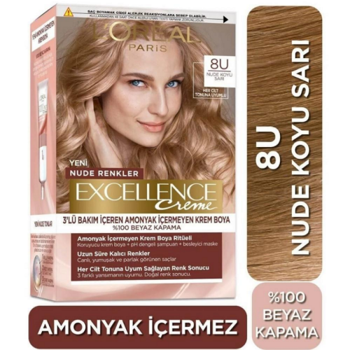 L'Oreal Paris Excellence Creme Nude Renkler Saç Boyası - 8U Nude Koyu Sarı - 1