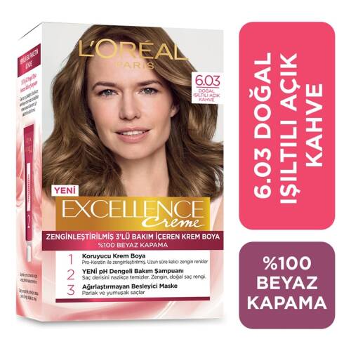 L'Oreal Paris Excellence Creme Saç Boyası - 6.03 Doğal Işıltılı Açık Kahve - 1