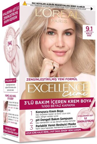 Loreal Paris Excellence Creme Saç Boyası 9.1 Sarı Küllü - 1