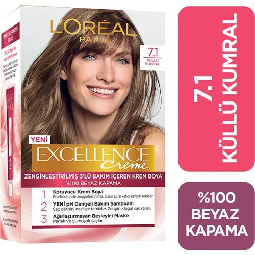 L'Oreal Paris Excellence Saç Boyası - 7.1 Kumral Küllü - 1