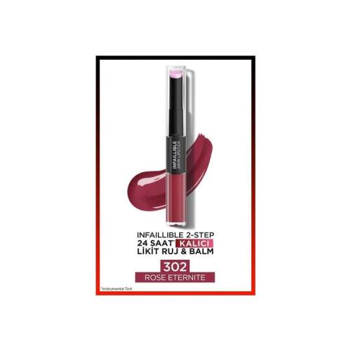 L'Oreal Paris Infaillible 2-Step 24 Saat Kalıcı Likit Ruj & Balm - 302 Rose Eternite - 1