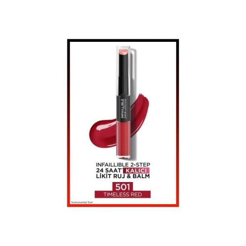 L'Oreal Paris Infaillible 2-Step 24 Saat Kalıcı Likit Ruj & Balm - 501 Timeless Red - 1